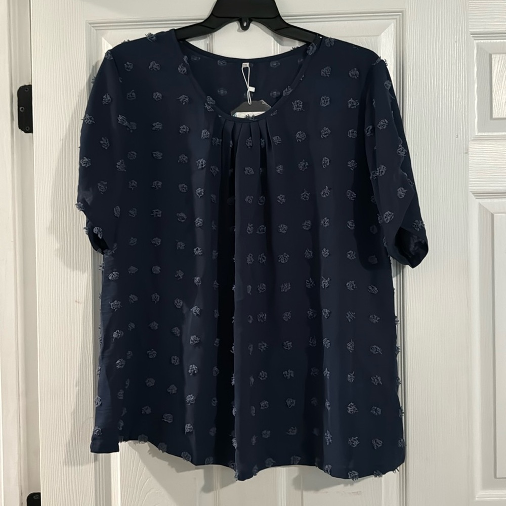 NWT 3XL Navy Dotted Short sleeve Blouse